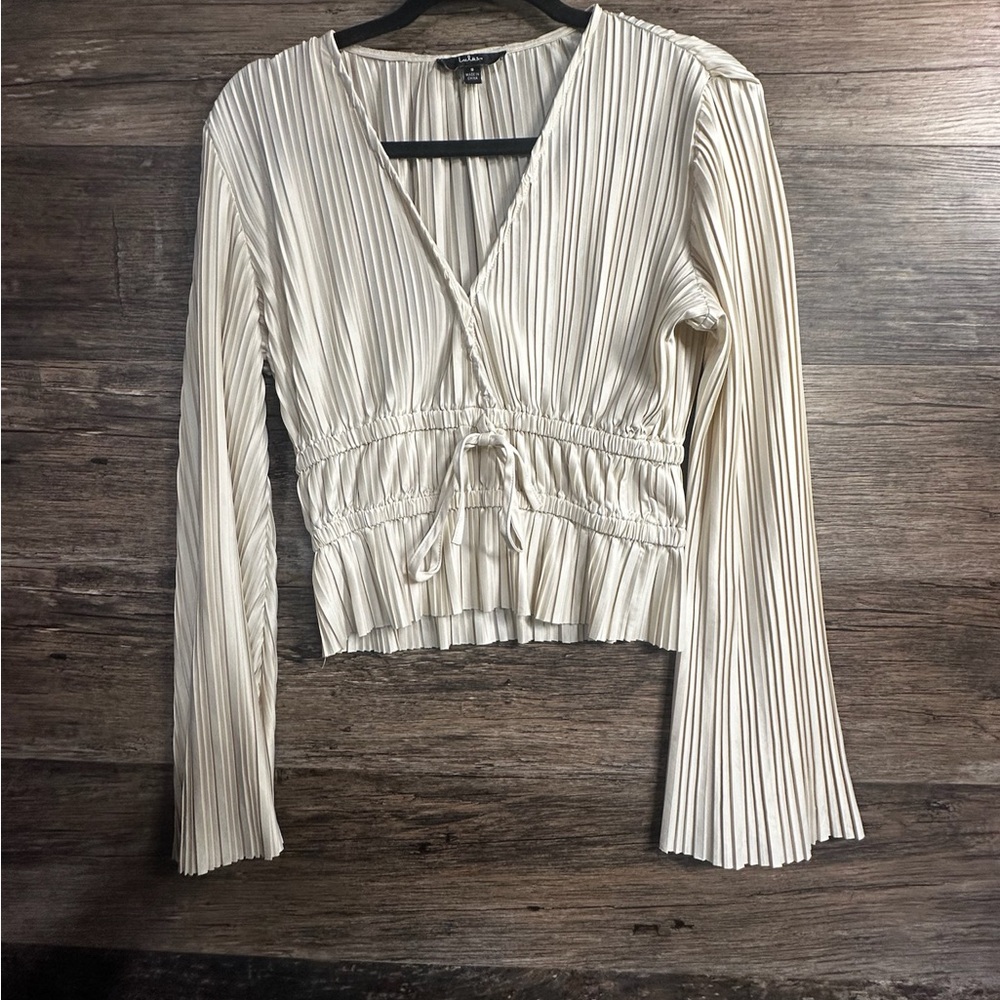 Lulu's Ivory Pleated Wrap Long Sleeve Blouse